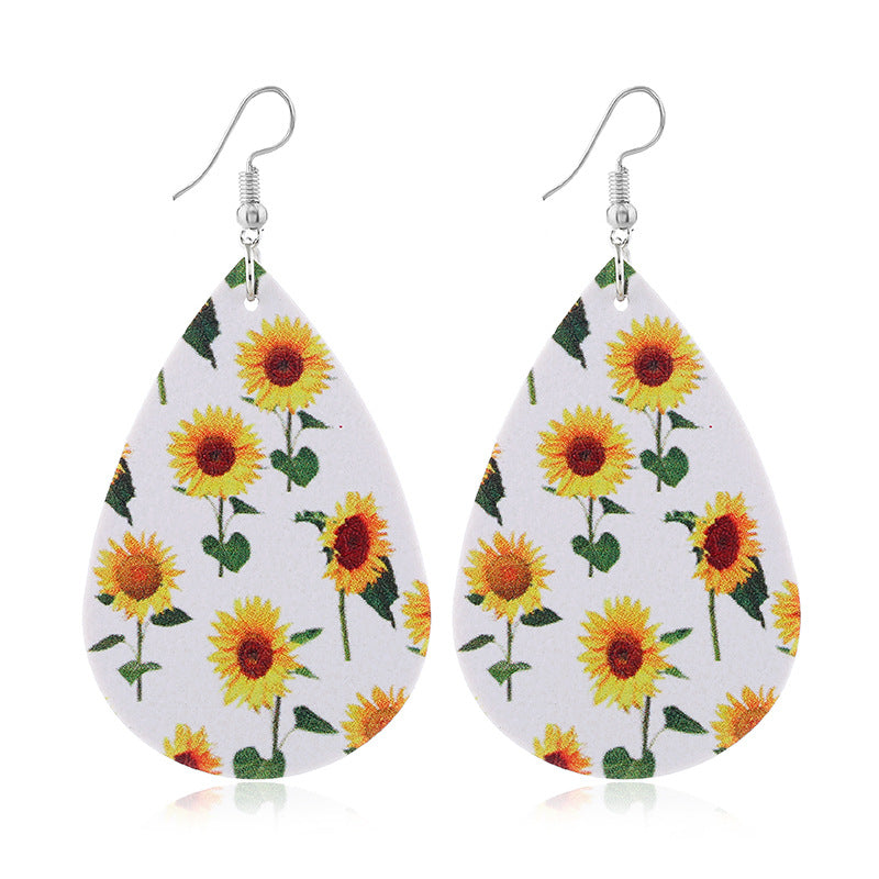 Wholesale Sunflower leather earrings